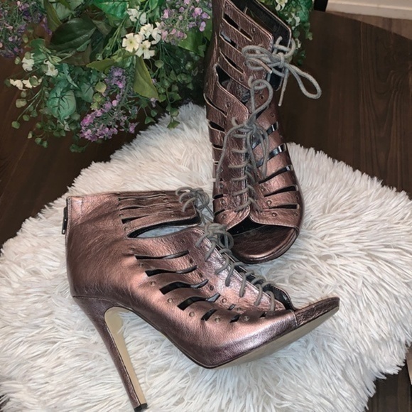 DOLCE VITA PEEP TOE LACE UP STILETTO BOOTIES BRONZE SIZE 8.5 - Picture 1 of 16